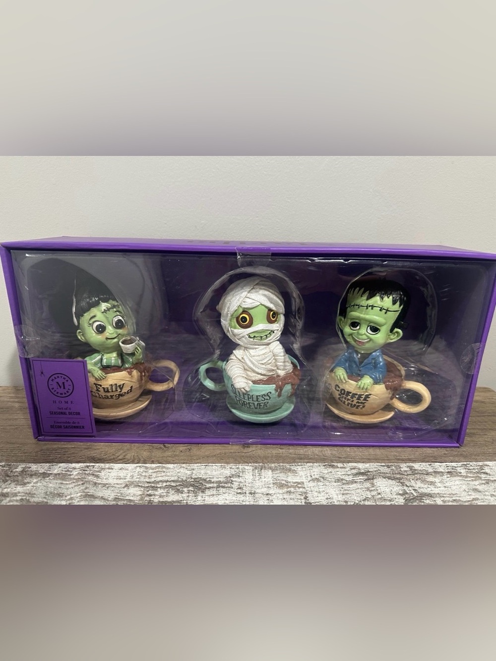 Martha Stewart Halloween Frankenstein mummy Coffee Cup Figurines Set of 3